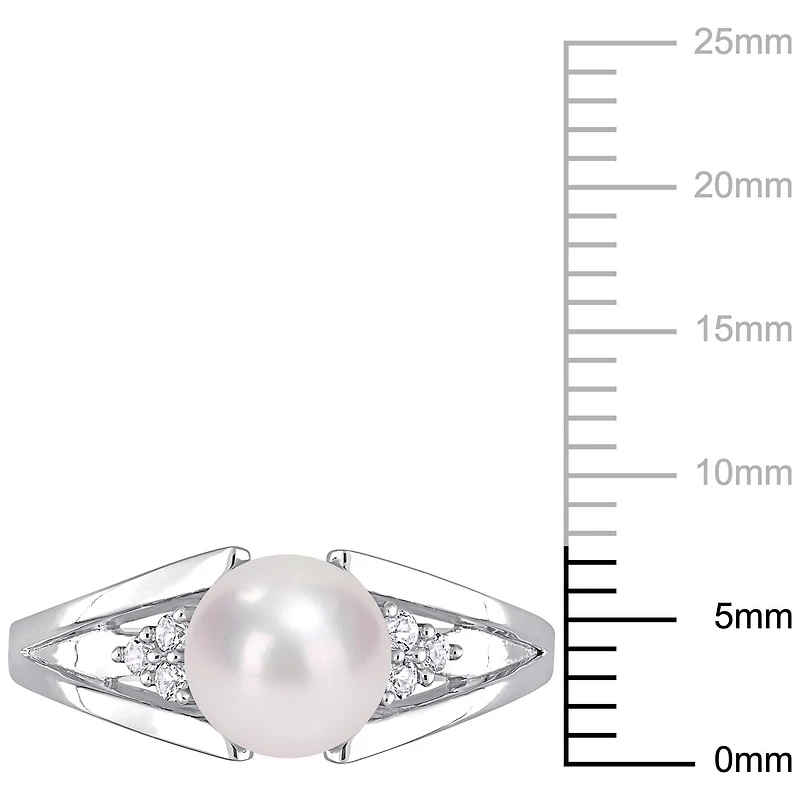 Miabella Freshwater Cultured Pearl and Diamond-Accent Sterling Silver Split Shank Ring