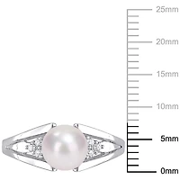 Miabella Freshwater Cultured Pearl and Diamond-Accent Sterling Silver Split Shank Ring