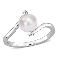 Miabella Freshwater Cultured Pearl and Created White Sapphire Sterling Silver Bypass Ring