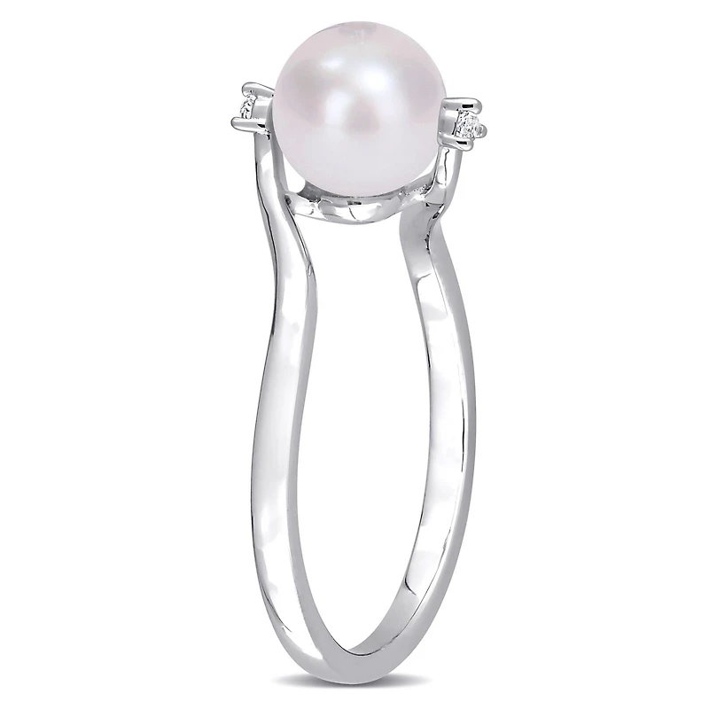 Miabella Freshwater Cultured Pearl and Created White Sapphire Sterling Silver Bypass Ring