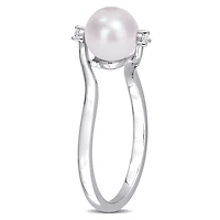 Miabella Freshwater Cultured Pearl and Created White Sapphire Sterling Silver Bypass Ring