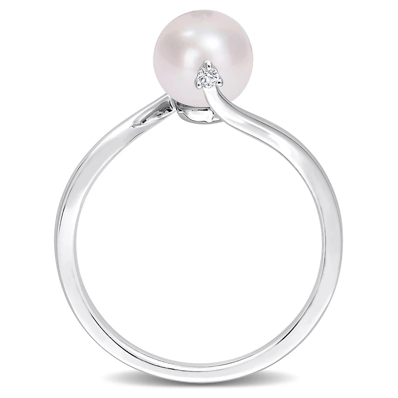 Miabella Freshwater Cultured Pearl and Created White Sapphire Sterling Silver Bypass Ring