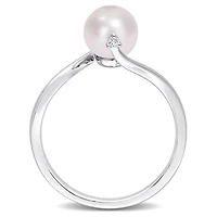 Miabella Freshwater Cultured Pearl and Created White Sapphire Sterling Silver Bypass Ring