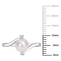 Miabella Freshwater Cultured Pearl and Created White Sapphire Sterling Silver Bypass Ring