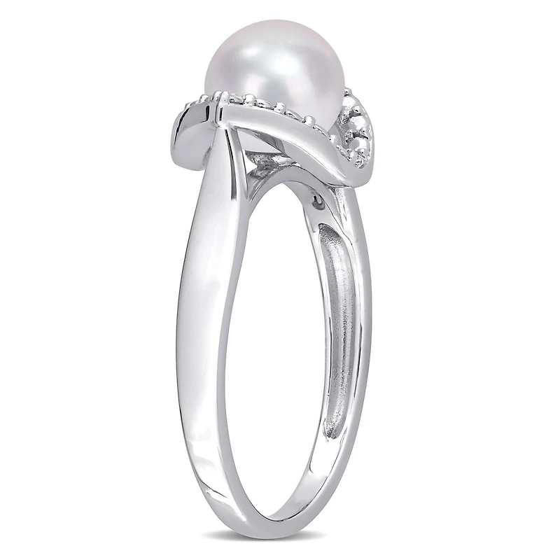 Bague de cocktail halo Miabella en argent sterling avec perles culture d'eau douce et saphir blanc synthétique