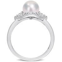 Bague de halo cocktail Miabella avec perle culture d'eau douce et saphir blanc synthétique en argent sterling