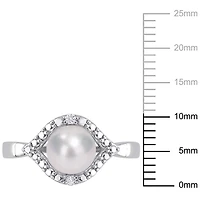 Miabella Freshwater Cultured Pearl and Created White Sapphire Sterling Silver Halo Cocktail Ring