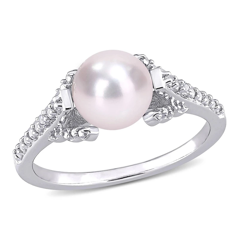 Miabella Freshwater Cultured Pearl and Diamond-Accent Sterling Silver Ring
