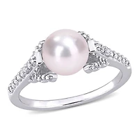 Miabella Freshwater Cultured Pearl and Diamond-Accent Sterling Silver Ring
