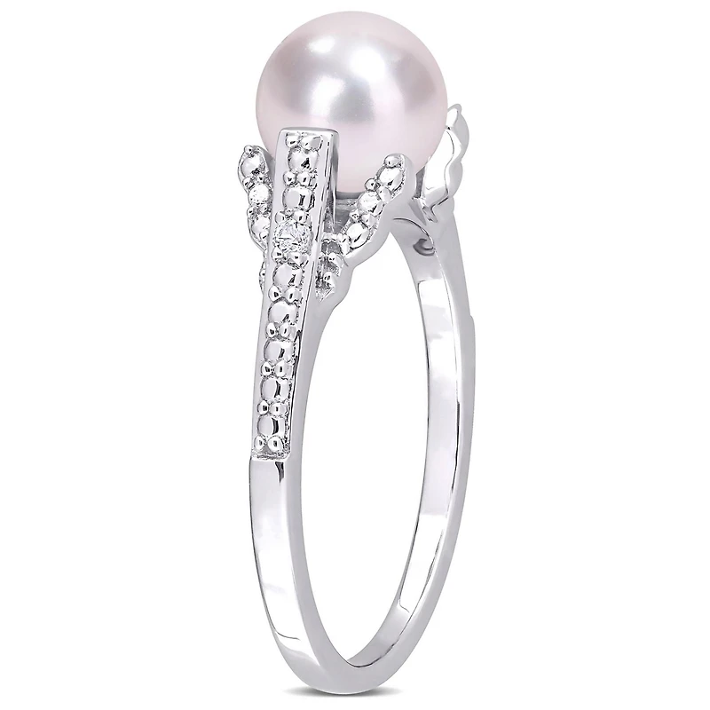 Miabella Freshwater Cultured Pearl and Diamond-Accent Sterling Silver Ring