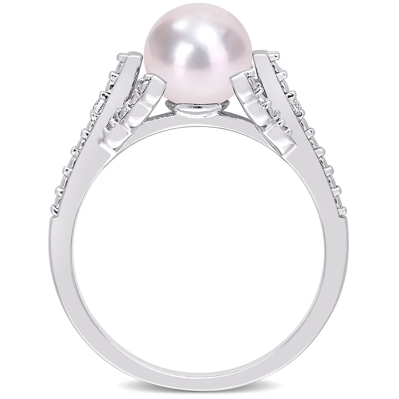 Miabella Freshwater Cultured Pearl and Diamond-Accent Sterling Silver Ring