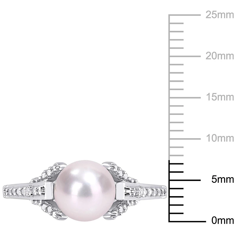 Miabella Freshwater Cultured Pearl and Diamond-Accent Sterling Silver Ring