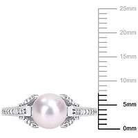 Miabella Freshwater Cultured Pearl and Diamond-Accent Sterling Silver Ring