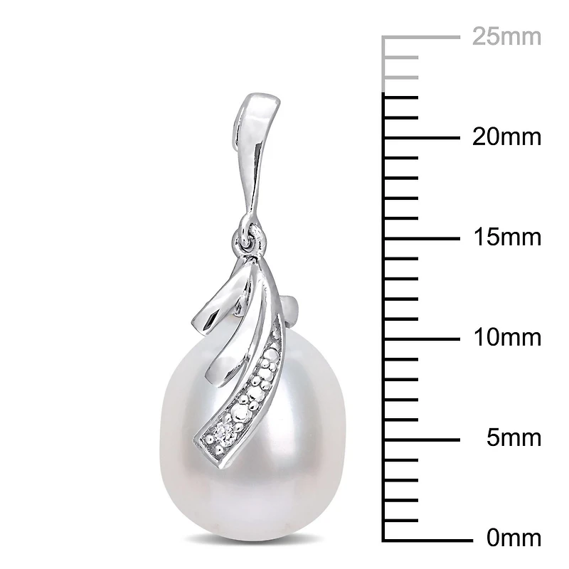 Miabella Freshwater Cultured Pearl and Diamond Accent Sterling Silver Feather Stud Earrings