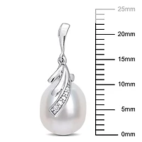 Miabella Freshwater Cultured Pearl and Diamond Accent Sterling Silver Feather Stud Earrings