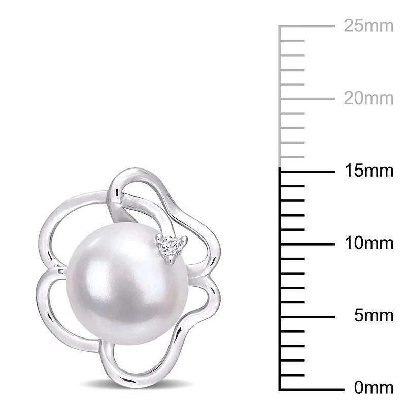Boucles d'oreilles à florale Miabella en argent sterling avec perle culture d'eau douce et saphir blanc synthétique
