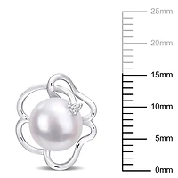 Boucles d'oreilles à florale Miabella en argent sterling avec perle culture d'eau douce et saphir blanc synthétique