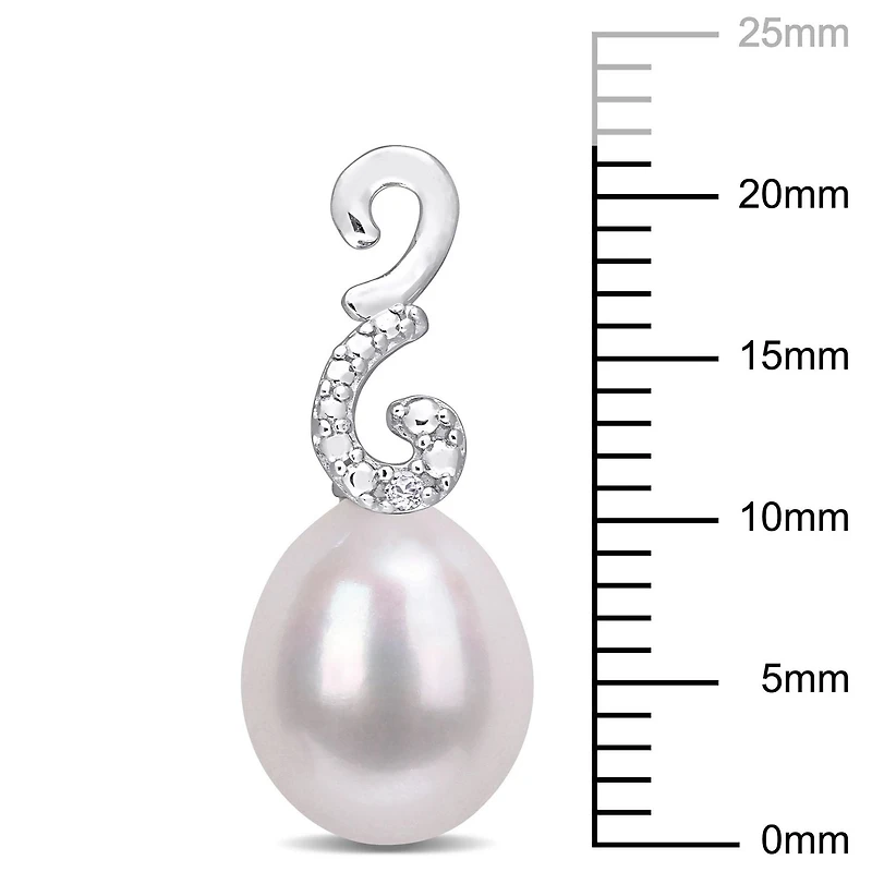 Miabella Freshwater Cultured Pearl and Diamond Accent Sterling Silver Swirl Drop Earrings