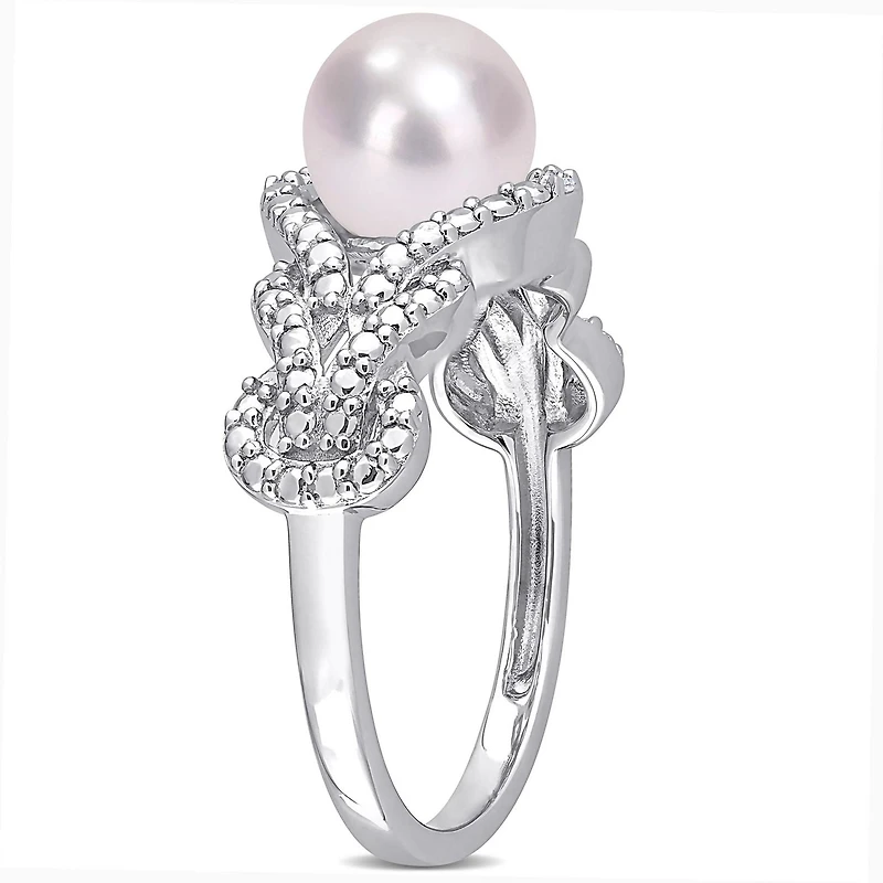 Bague entrecroisée Miabella en argent sterling avec perles culture d'eau douce  et accents de diamants