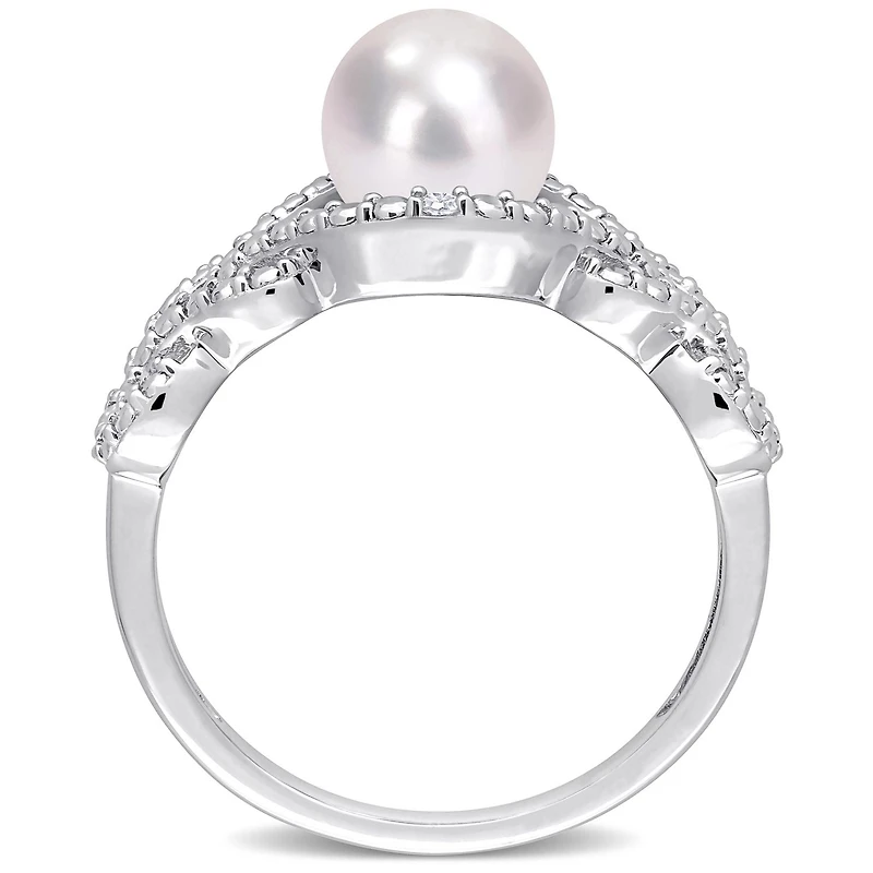 Bague entrecroisée Miabella en argent sterling avec perles culture d'eau douce  et accents de diamants