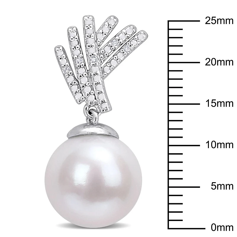 Boucles d'oreilles Miabella pendantes en argent sterling de perles culture Tahiti et accents de diamants