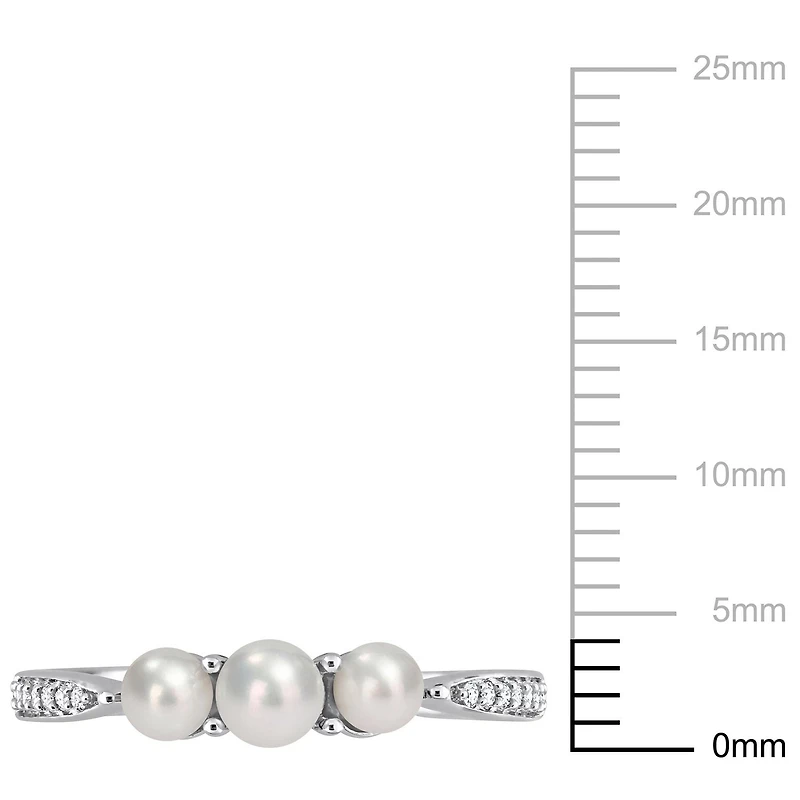 Bague Miabella à 3 pierres en or blanc 14K avec perles d'eau douce culture et accents de diamants