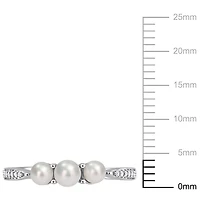 Bague Miabella à 3 pierres en or blanc 14K avec perles d'eau douce culture et accents de diamants