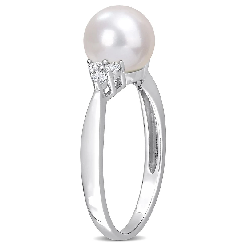 Bague Miabella en argent sterling avec perle culture d'eau douce et topaze blanche 1/4 carat p.t.