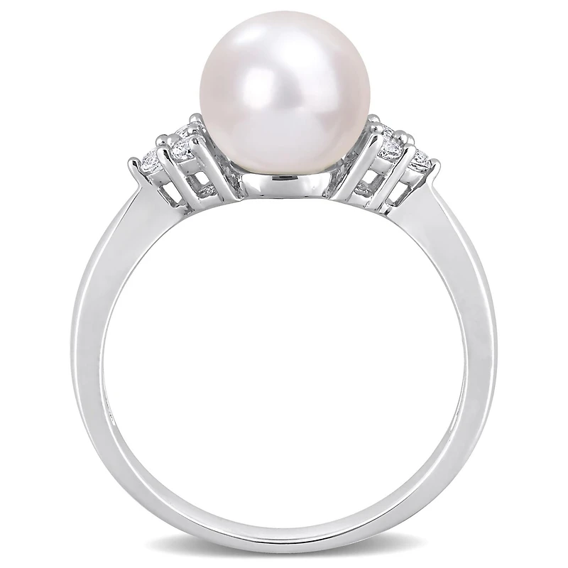 Bague Miabella en argent sterling avec perle culture d'eau douce et topaze blanche 1/4 carat p.t.