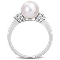 Bague Miabella en argent sterling avec perle culture d'eau douce et topaze blanche 1/4 carat p.t.