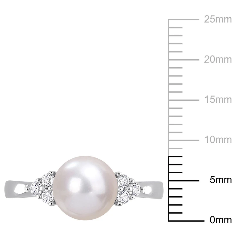 Bague Miabella en argent sterling avec perle culture d'eau douce et topaze blanche 1/4 carat p.t.