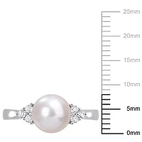 Bague Miabella en argent sterling avec perle culture d'eau douce et topaze blanche 1/4 carat p.t.