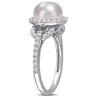 Bague halo Miabella en argent sterling avec perles d'eau douce culture et topaze blanche 3/4 carat p.t.