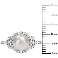 Bague halo Miabella en argent sterling avec perles d'eau douce culture et topaze blanche 3/4 carat p.t.