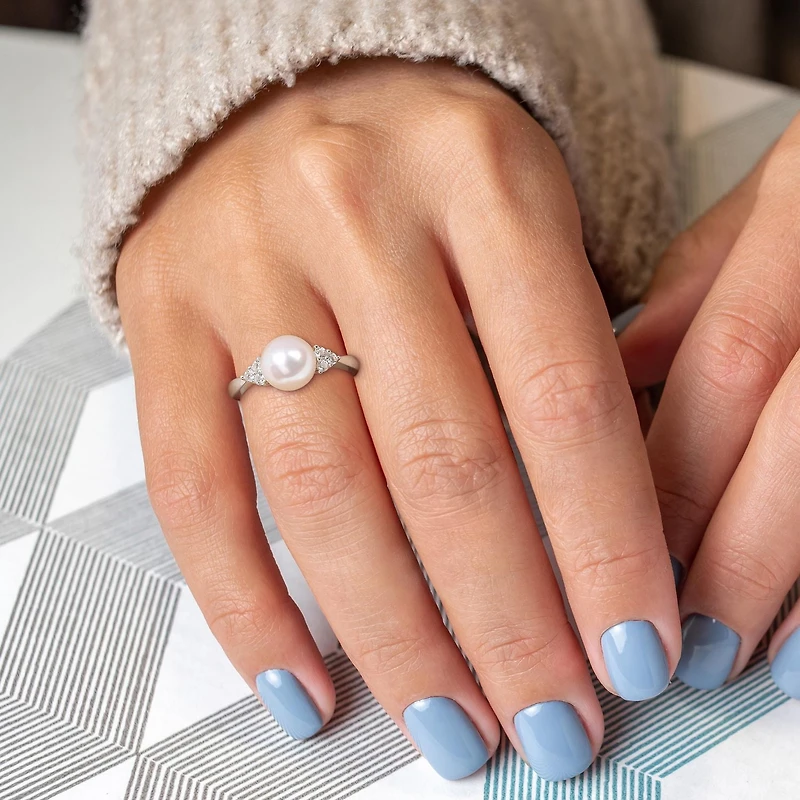 Bague Miabella en argent sterling avec perle culture d'eau douce et topaze blanche 1/4 carat p.t.