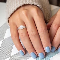 Bague Miabella en argent sterling avec perle culture d'eau douce et topaze blanche 1/4 carat p.t.