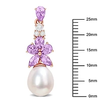 Miabella Cultured Freshwater Pearl Rose de France Amethyst and White Topaz 18kt Rose Gold Plated Sterling Silver Floral Cluster Drop Earrings