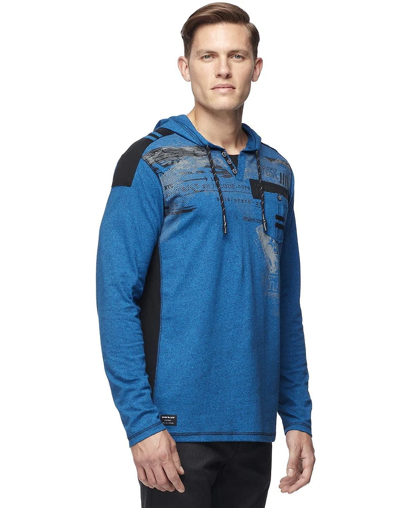 Dark Black Men's Long-Sleeve Hooded T-Shirt