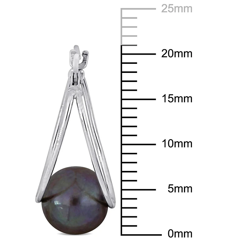 Miabella Black Freshwater Cultured Pearl 10K White Gold Open Hoop Earrings
