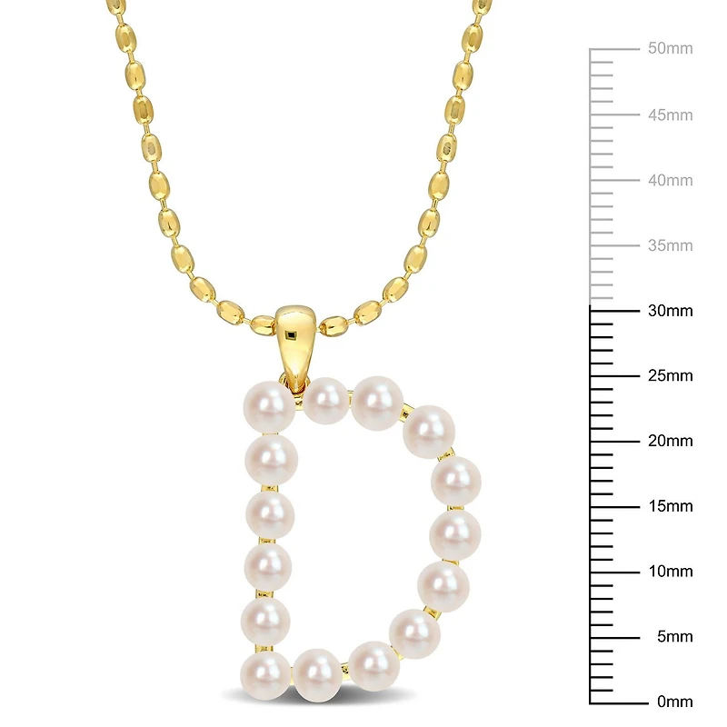 Collier initiale de Miabella avec perles culture d'eau douce en argent sterling plaqué en jaune