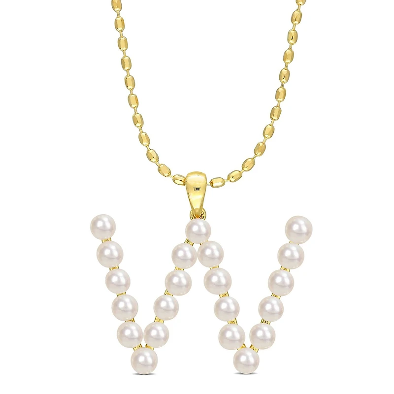 Collier initiale de Miabella avec perles culture d'eau douce en argent sterling plaqué en jaune