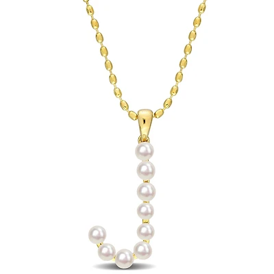 Miabella Cultured Freshwater Pearl Yellow Plated Sterling Silver Initial Necklace