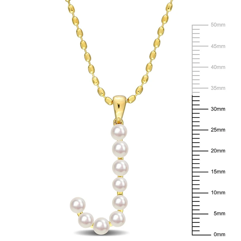 Collier initiale de Miabella avec perles culture d'eau douce en argent sterling plaqué en jaune