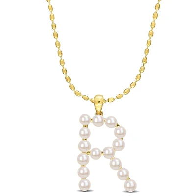 Miabella Cultured Freshwater Pearl Yellow Plated Sterling Silver Initial Necklace