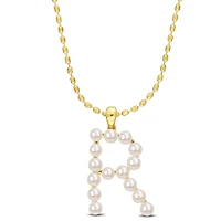 Miabella Cultured Freshwater Pearl Yellow Plated Sterling Silver Initial Necklace