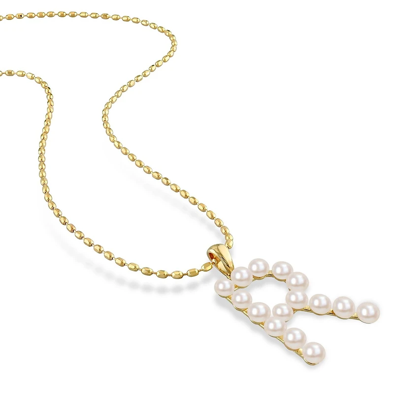 Miabella Cultured Freshwater Pearl Yellow Plated Sterling Silver Initial Necklace