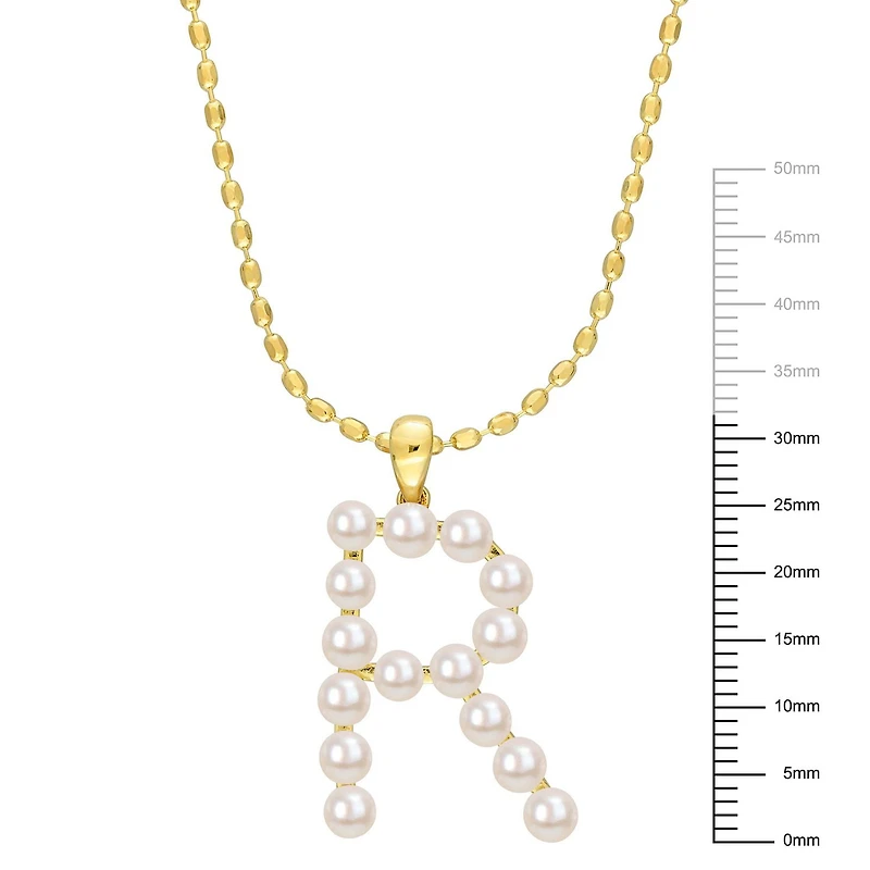 Miabella Cultured Freshwater Pearl Yellow Plated Sterling Silver Initial Necklace
