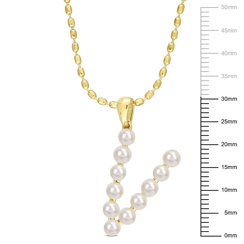 Collier initiale de Miabella avec perles culture d'eau douce en argent sterling plaqué en jaune