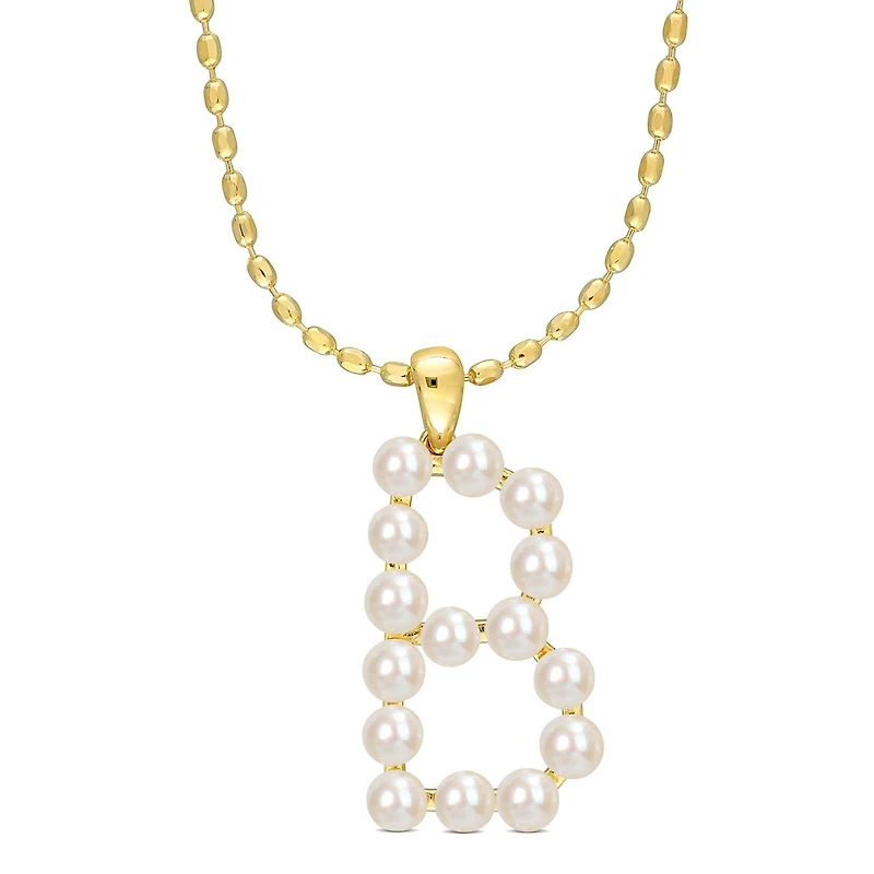 Collier initiale de Miabella avec perles culture d'eau douce en argent sterling plaqué en jaune