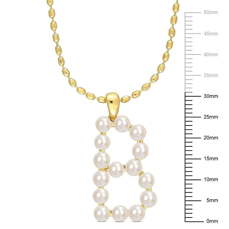 Collier initiale de Miabella avec perles culture d'eau douce en argent sterling plaqué en jaune